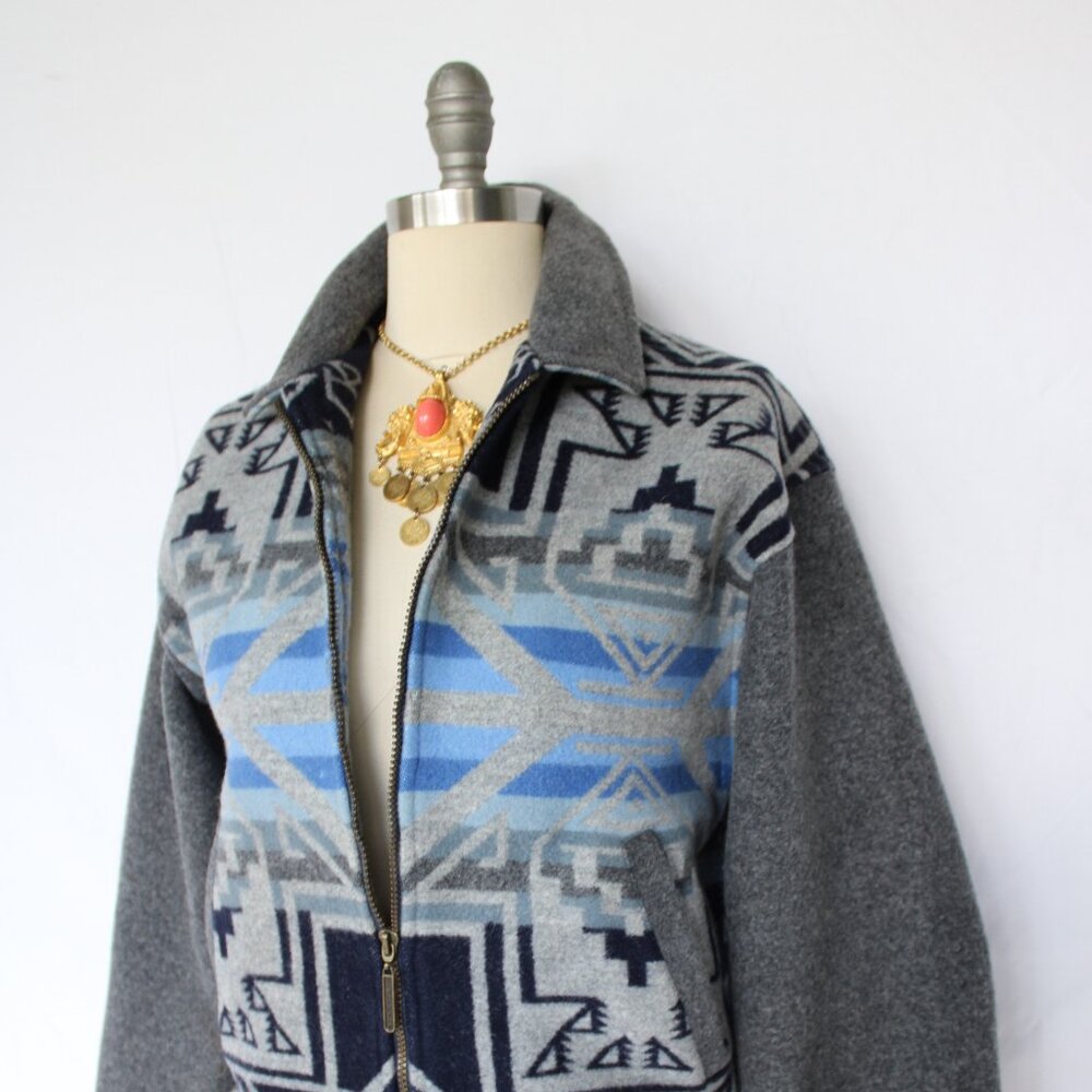 Pendleton vintage wool blanket Aztec tribal moto bomber jacket Varsity coat M - Picture 5 of 10